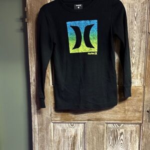 Hurley Kids Black Long Sleeve Tee with Blue and Green Graphic
